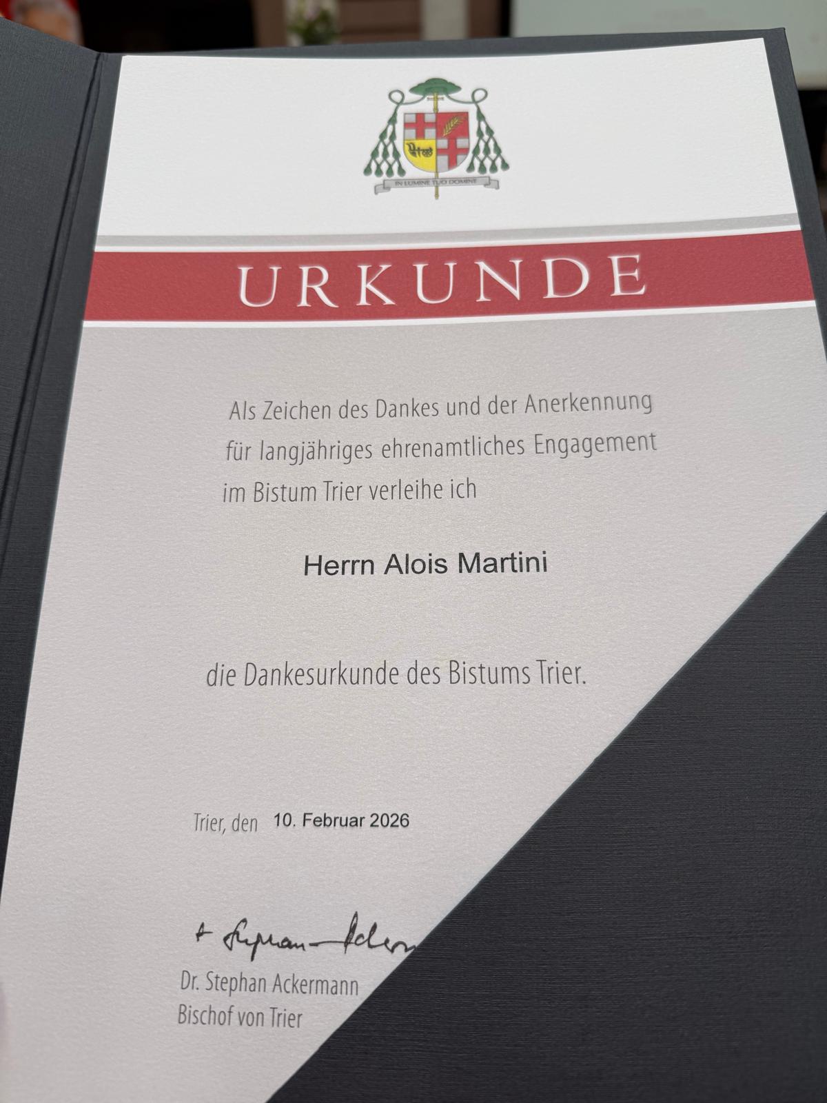 Dankesurkunde Bistum Trier